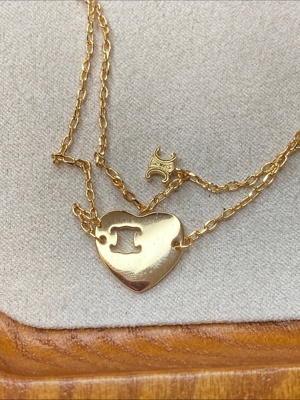 Celine Gold Double-Chain Bracelet with Heart Cutout Charm - Picture 5 of 6